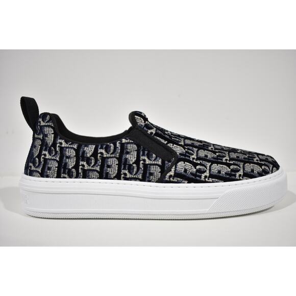 Dior Solar Blue Velvet Oblique Logo White Flat Skate Slip On Low Sneaker 41.5 - Picture 2 of 12